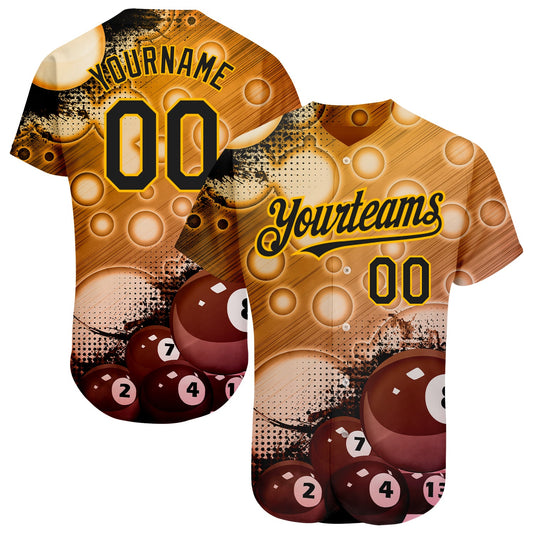 Custom Gold Black 3D Pattern Design Billiards Authentic Baseball Jersey - Sky-Custom