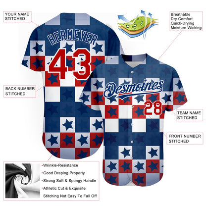 Custom Royal Red-White 3D American Flag Authentic Baseball Jersey - Sky-Custom