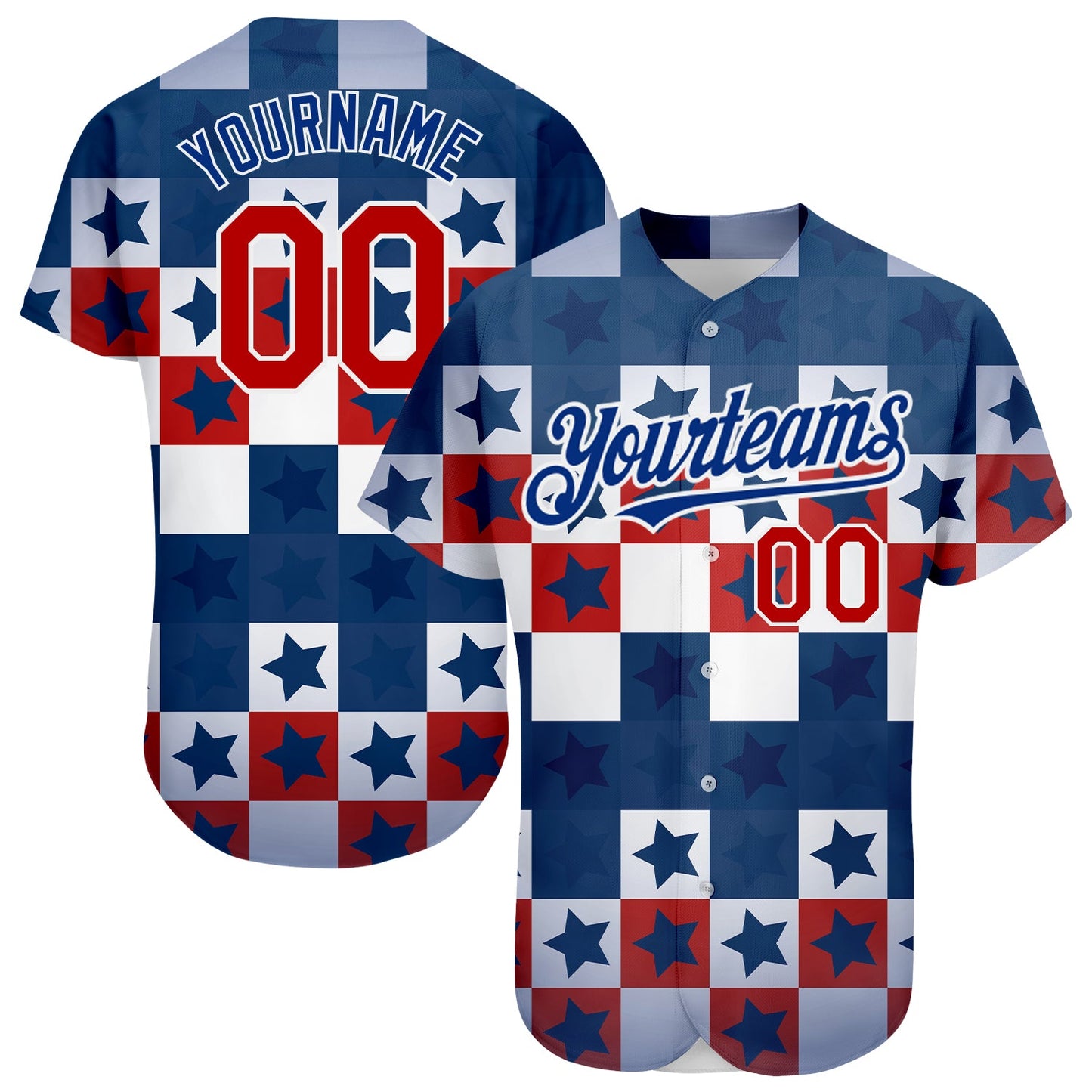 Custom Royal Red-White 3D American Flag Authentic Baseball Jersey - Sky-Custom