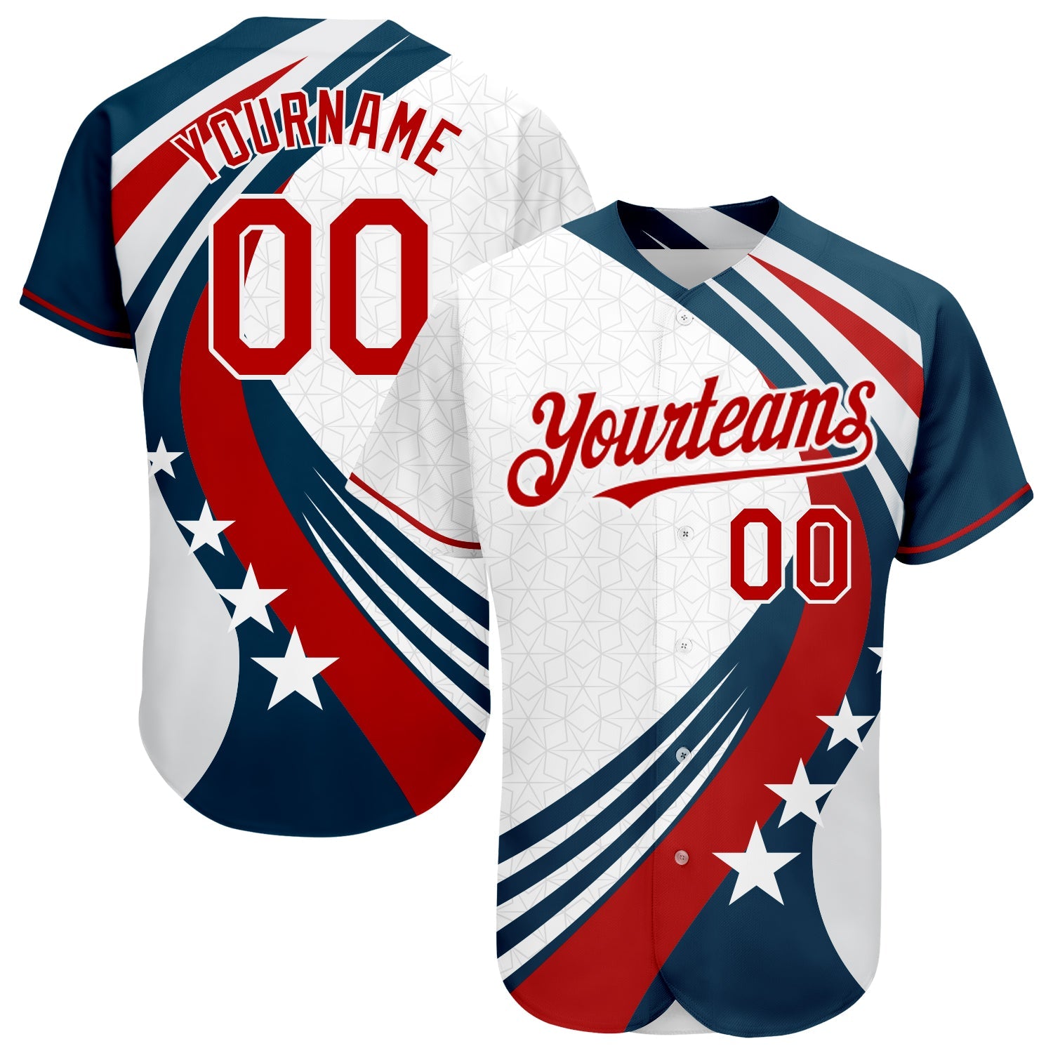 Custom White Red 3D American Flag Authentic Baseball Jersey - Sky-Custom