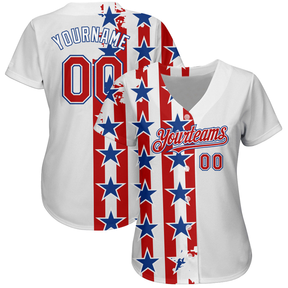 Custom White Red-Royal 3D American Flag Authentic Baseball Jersey - Sky-Custom