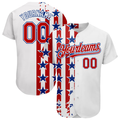 Custom White Red-Royal 3D American Flag Authentic Baseball Jersey - Sky-Custom