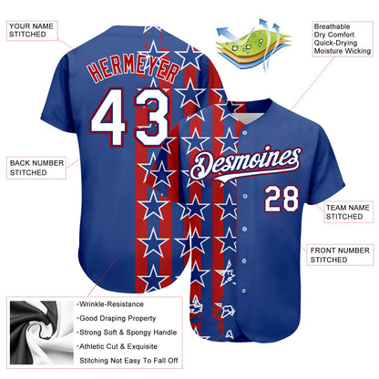 Custom Royal White Red 3D American Flag Authentic Baseball Jersey - Sky-Custom