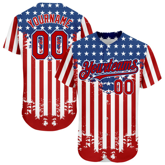 Custom Red Royal-White 3D American Flag Authentic Baseball Jersey - Sky-Custom