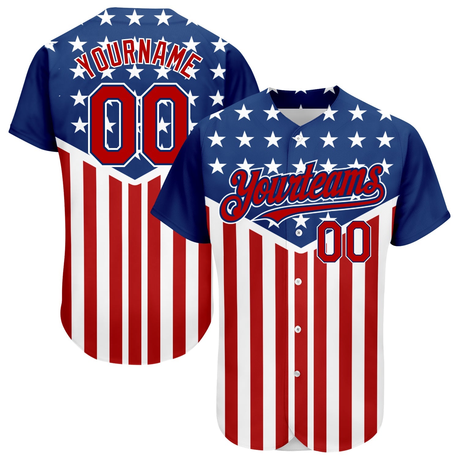 Custom Royal Red-White 3D American Flag Authentic Baseball Jersey - Sky-Custom