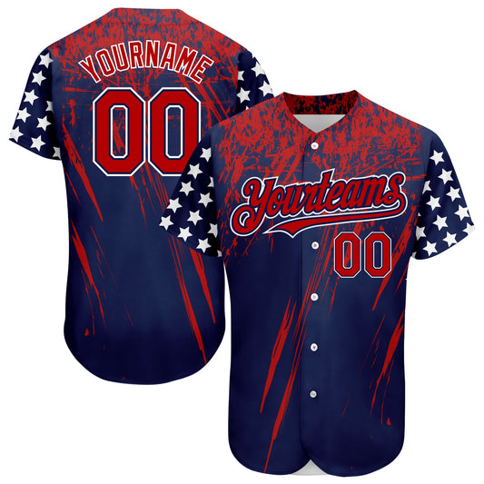 Custom Navy Red-Royal 3D American Flag Authentic Baseball Jersey - Sky-Custom
