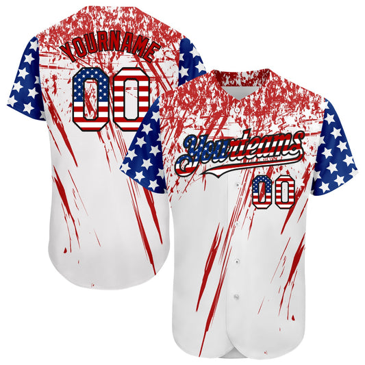 Custom White USA Flag Royal Red-Black 3D Authentic Baseball Jersey - Sky-Custom
