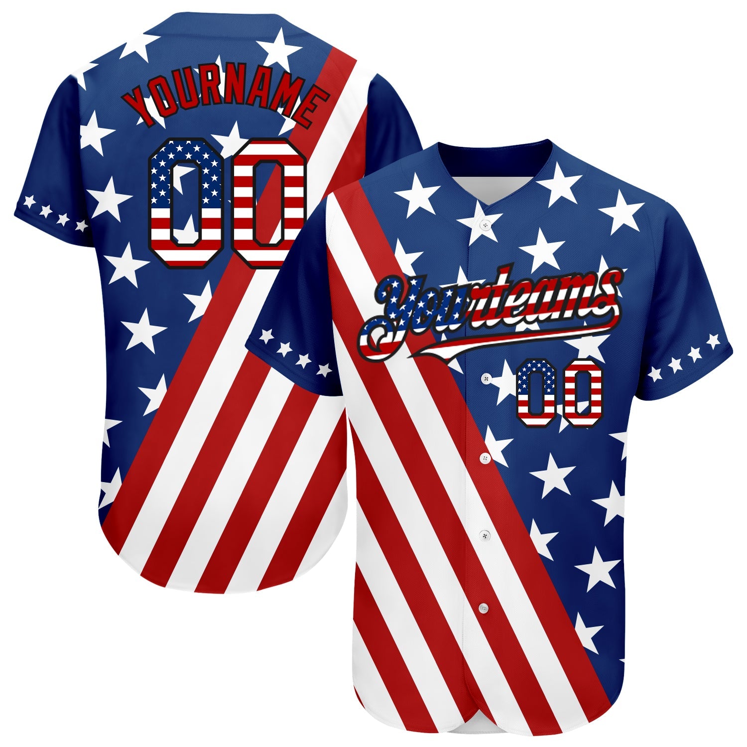 Custom Royal USA Flag Red-Black 3D Authentic Baseball Jersey - Sky-Custom
