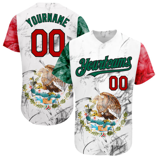 Custom White Red Kelly Green-Black 3D Mexican Flag Authentic Baseball Jersey - Sky-Custom