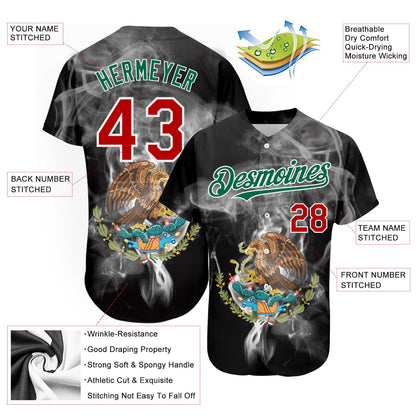 Custom Black Red Kelly Green 3D Mexico Authentic Baseball Jersey - Sky-Custom