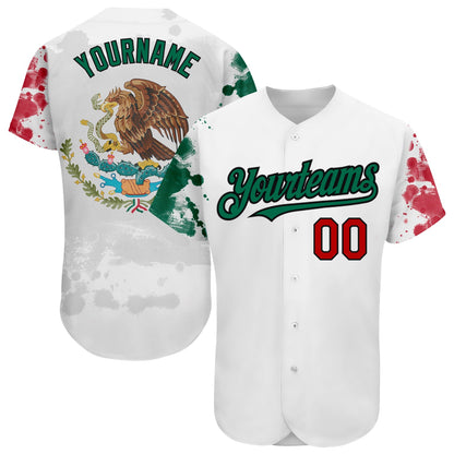 Custom White Red Kelly Green-Black 3D Mexican Flag Grunge Design Authentic Baseball Jersey - Sky-Custom