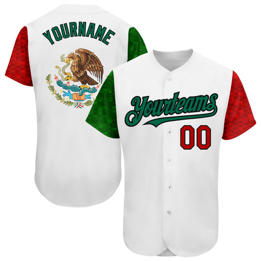Custom White Red Kelly Green-Black 3D Mexican Flag Authentic Baseball Jersey - Sky-Custom