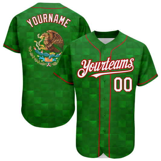 Custom Kelly Green White-Red 3D Mexico Authentic Baseball Jersey - Sky-Custom