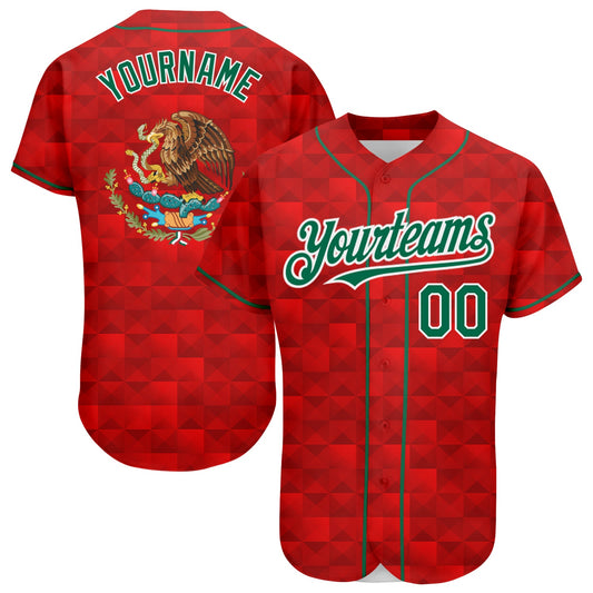 Custom Red Kelly Green-White 3D Mexico Authentic Baseball Jersey - Sky-Custom