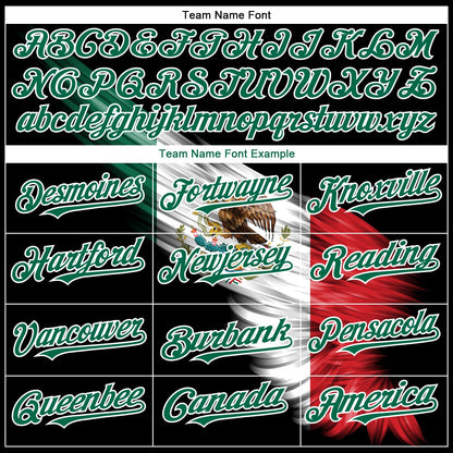 Custom Black Red-Kelly Green 3D The Abstract Wing With Mexican Flag Authentic Baseball Jersey - Sky-Custom