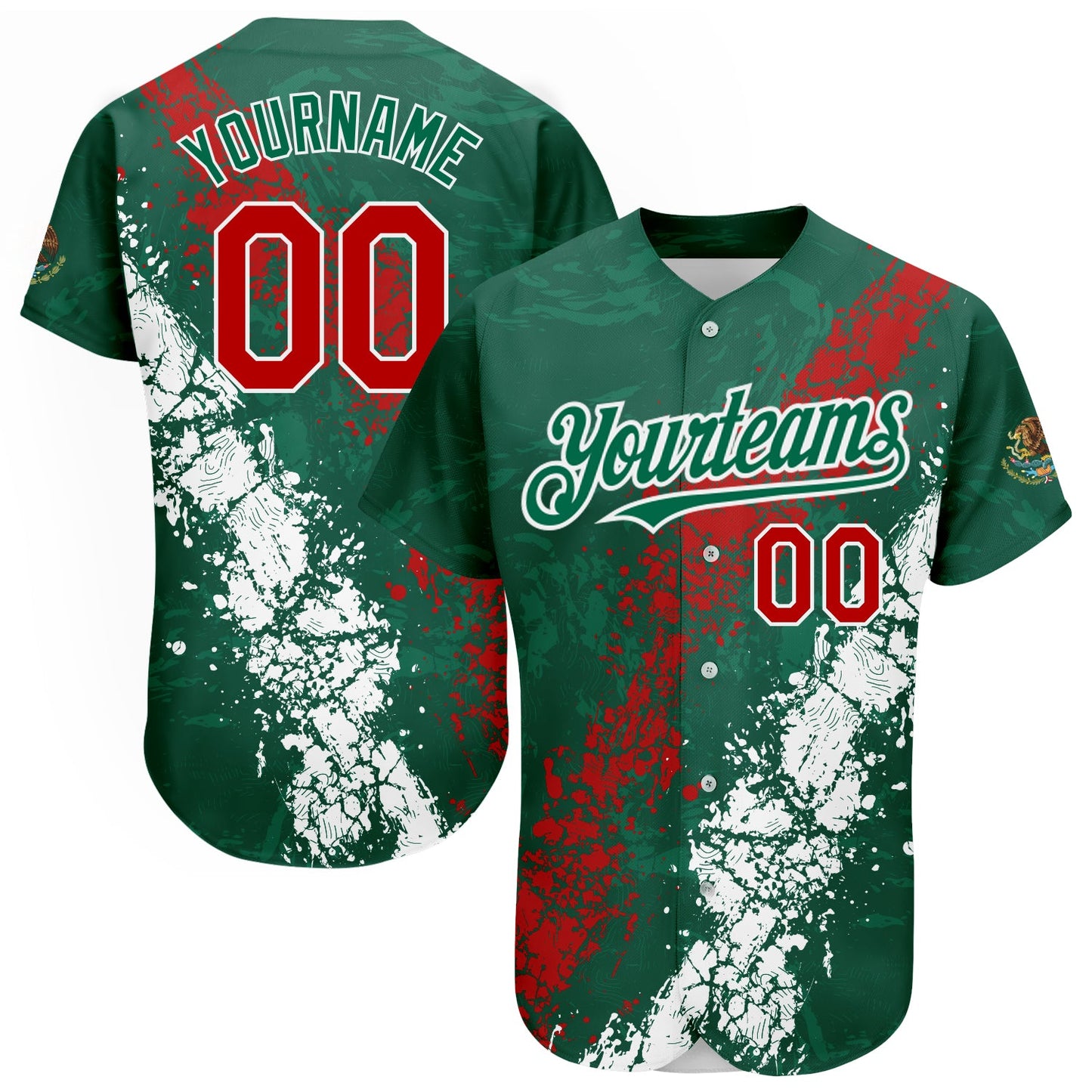 Custom Kelly Green Red-White 3D Mexico Authentic Baseball Jersey - Sky-Custom