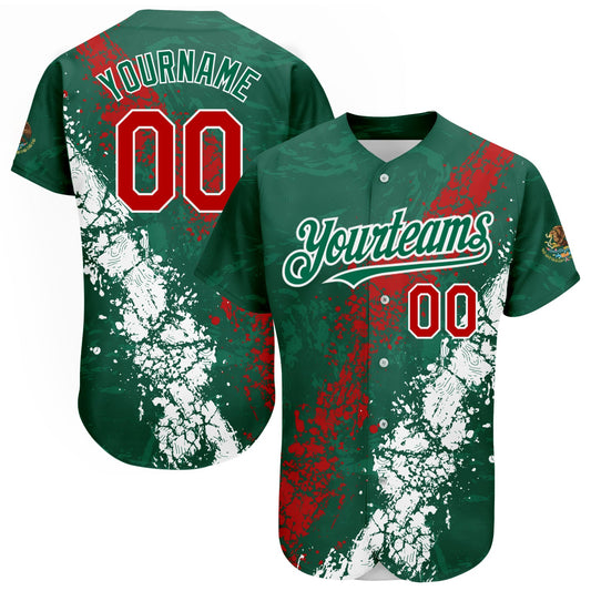 Custom Kelly Green Red-White 3D Mexico Authentic Baseball Jersey - Sky-Custom
