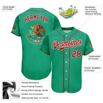 Custom Kelly Green Red-White 3D Mexico Authentic Baseball Jersey - Sky-Custom