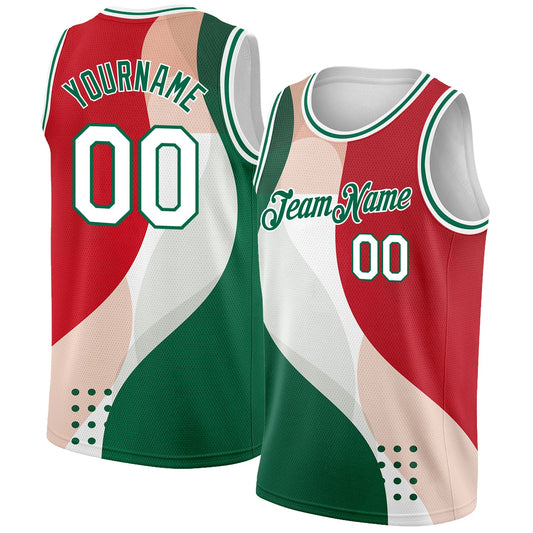 Custom Red White-Kelly Green 3D Mexico Authentic Basketball Jersey - Sky-Custom