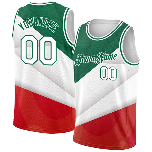 Custom Kelly Green White-Red 3D Mexico Authentic Basketball Jersey - Sky-Custom