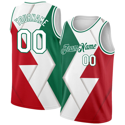 Custom Kelly Green White-Red 3D Mexico Authentic Basketball Jersey - Sky-Custom
