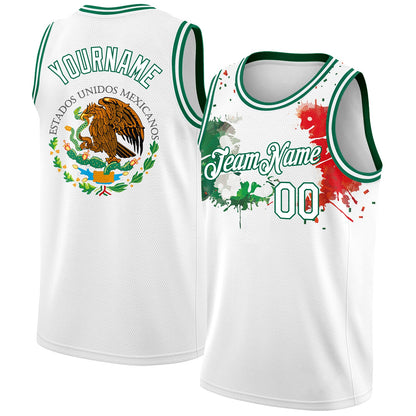 Custom White Kelly Green-Red 3D Mexican Flag Splashes Authentic Basketball Jersey - Sky-Custom
