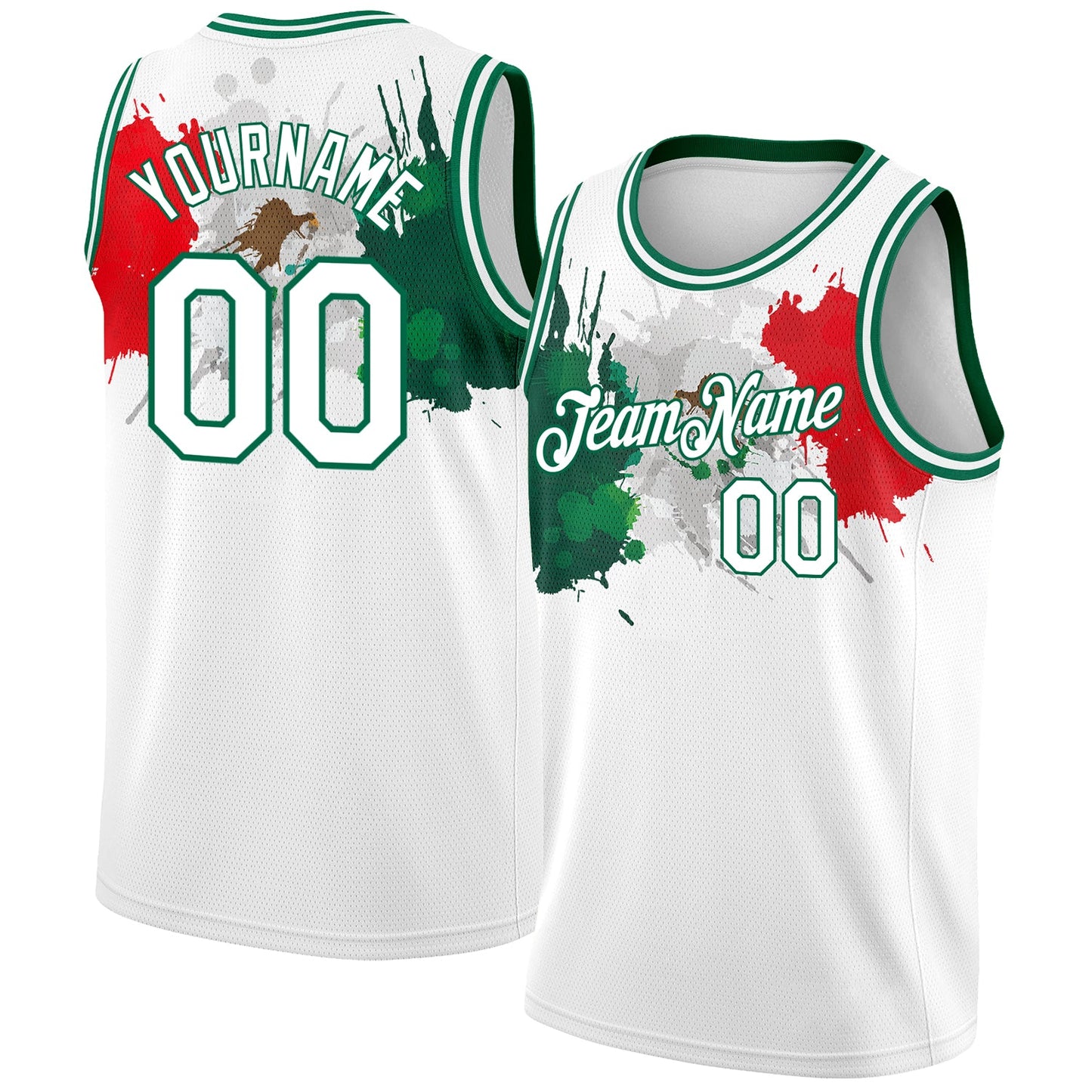 Custom White Kelly Green-Red 3D Mexico Splashes Authentic Basketball Jersey - Sky-Custom