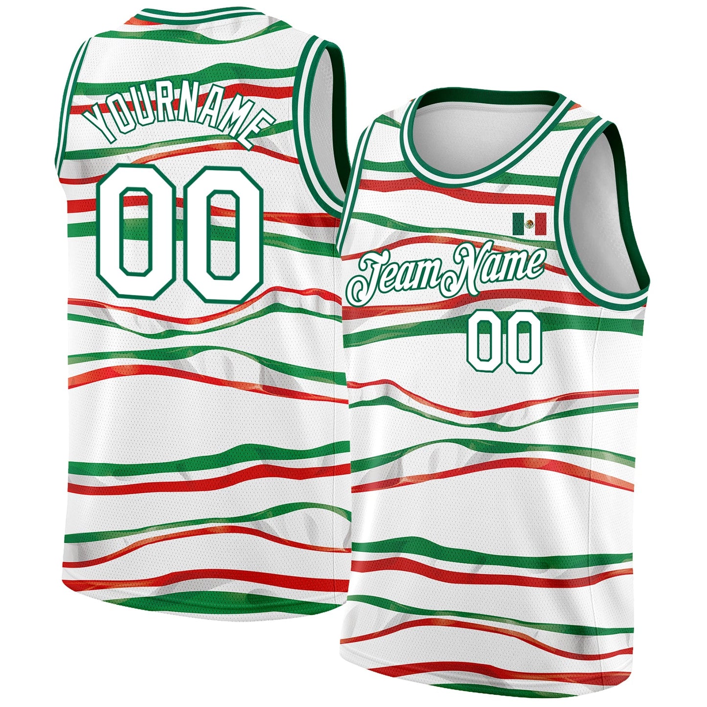 Custom White Kelly Green-Red 3D Mexican Flag Authentic Basketball Jersey - Sky-Custom