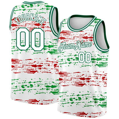 Custom White Kelly Green-Red 3D Mexico Authentic Basketball Jersey - Sky-Custom