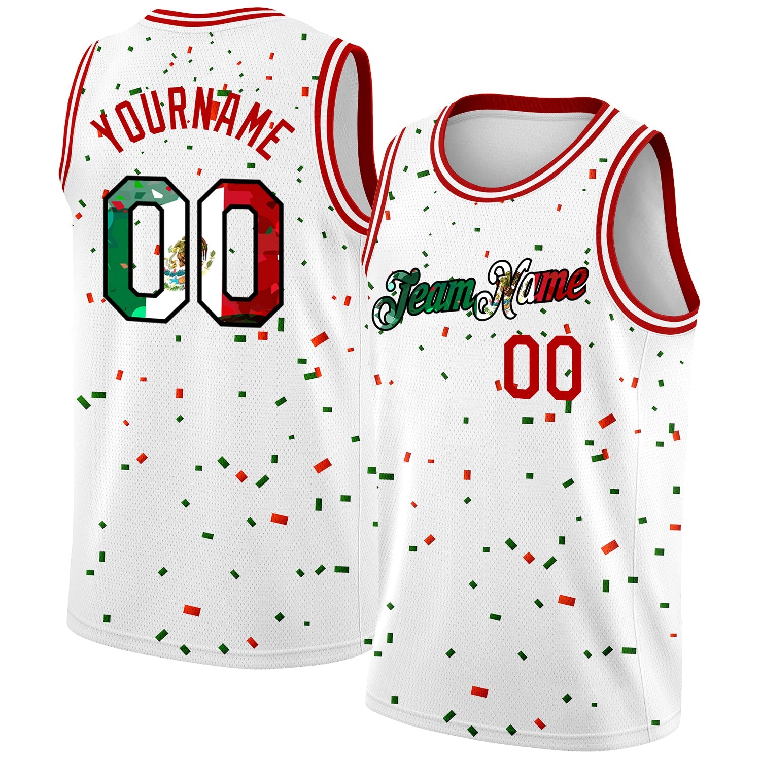 Custom White Mexican Flag Red-Kelly Green-Black 3D Authentic Basketball Jersey - Sky-Custom