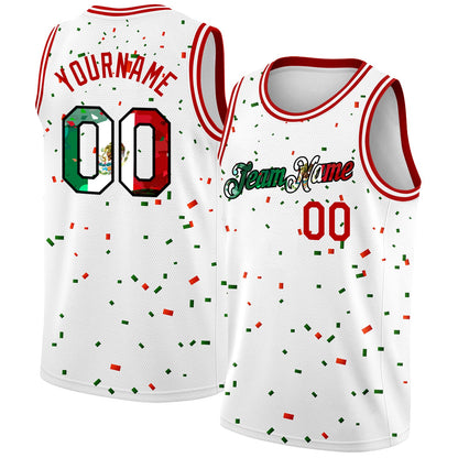Custom White Mexican Flag Red-Kelly Green-Black 3D Authentic Basketball Jersey - Sky-Custom