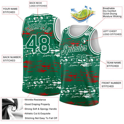 Custom Kelly Green-Red-White 3D Mexico Authentic Basketball Jersey - Sky-Custom