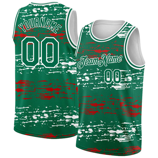 Custom Kelly Green-Red-White 3D Mexico Authentic Basketball Jersey - Sky-Custom