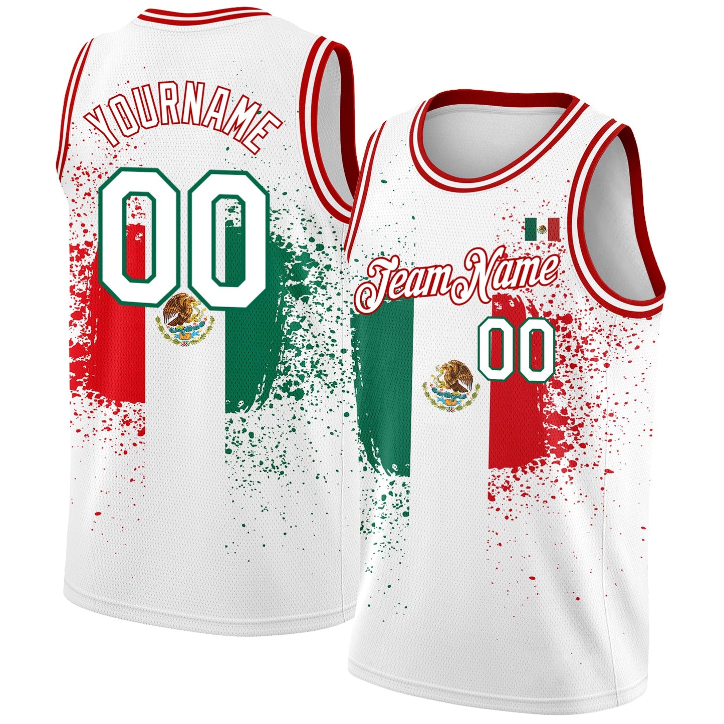 Custom White Kelly Green-Red 3D Mexican Flag Authentic Basketball Jersey - Sky-Custom