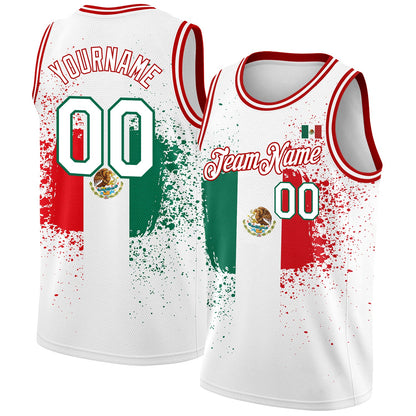 Custom White Kelly Green-Red 3D Mexican Flag Authentic Basketball Jersey - Sky-Custom
