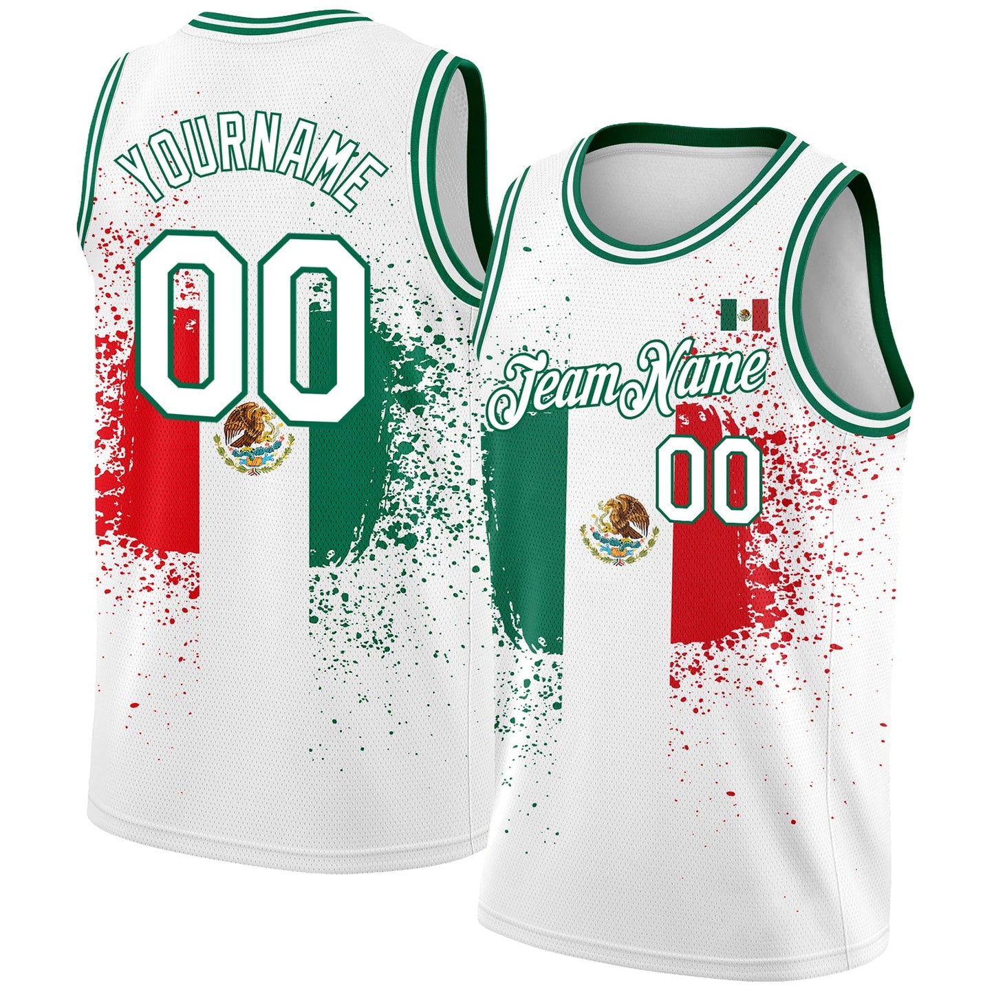 Custom White Kelly Green-Red 3D Mexican Flag Authentic Basketball Jersey - Sky-Custom