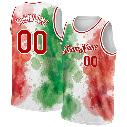 Custom Kelly Green Red-White 3D Mexico Watercolored Splashes Grunge Design Authentic Basketball Jersey - Sky-Custom