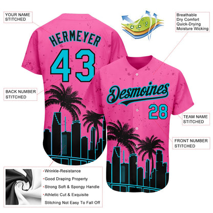 Custom Pink Lakes Blue-Black 3D Miami Palm Trees City Edition Authentic Baseball Jersey - Sky-Custom