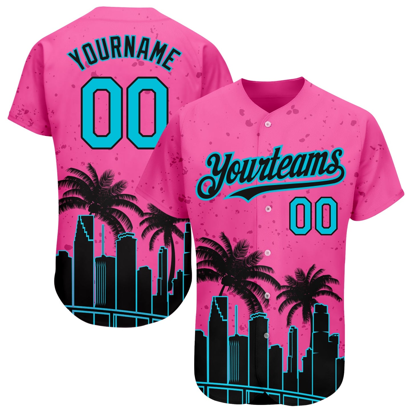 Custom Pink Lakes Blue-Black 3D Miami Palm Trees City Edition Authentic Baseball Jersey - Sky-Custom