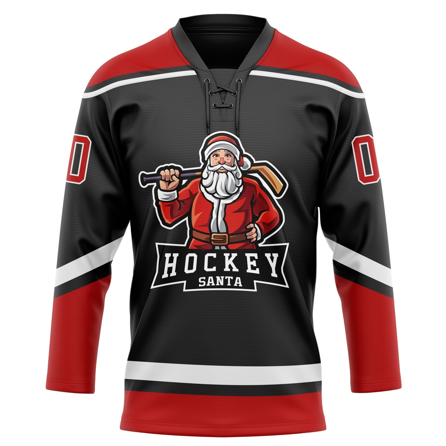 Custom Black Red-White Christmas Santa Claus 3D Hockey Lace Neck Jersey - Sky-Custom