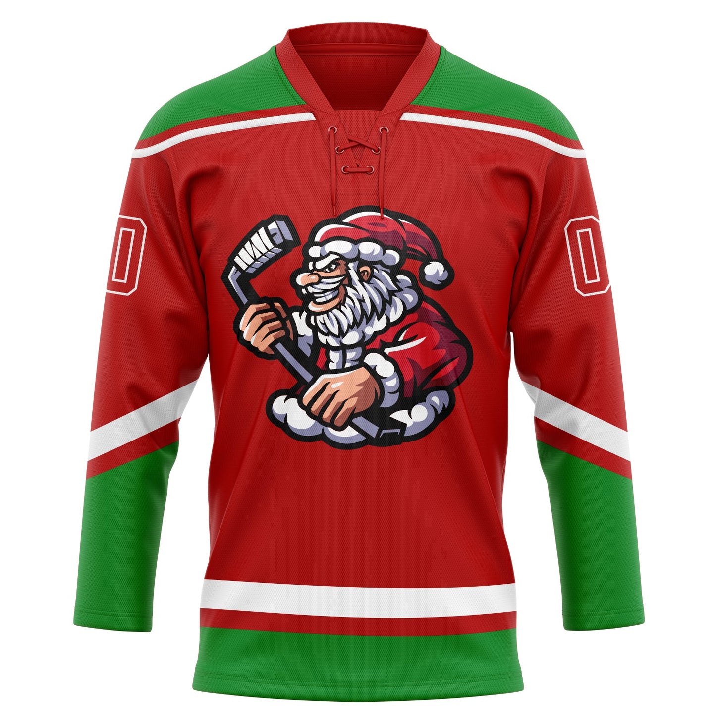 Custom Red Grass Green-White Christmas Santa Claus 3D Hockey Lace Neck Jersey - Sky-Custom