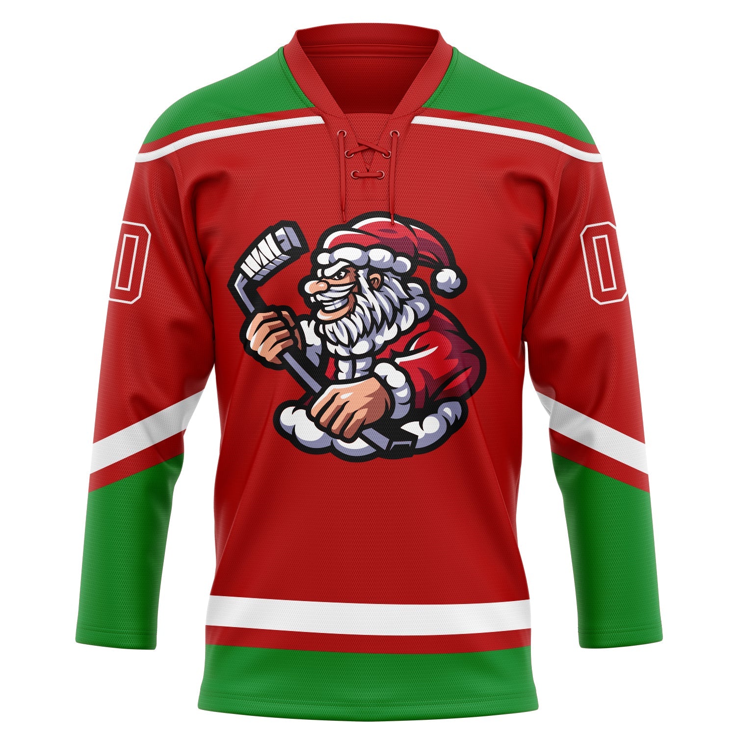Custom Red Grass Green-White Christmas Santa Claus 3D Hockey Lace Neck Jersey - Sky-Custom