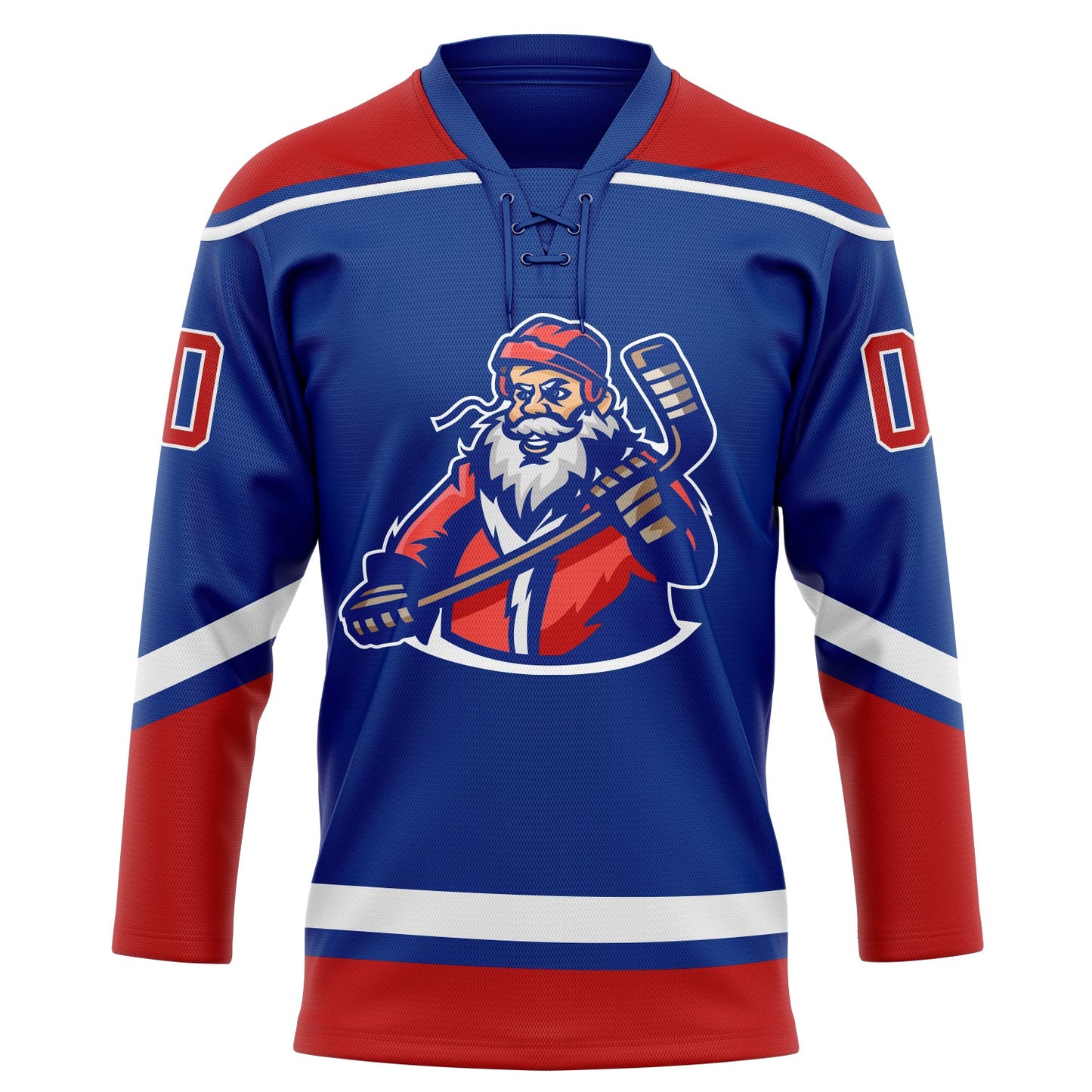 Custom Royal Red-White Christmas Santa Claus 3D Hockey Lace Neck Jersey - Sky-Custom