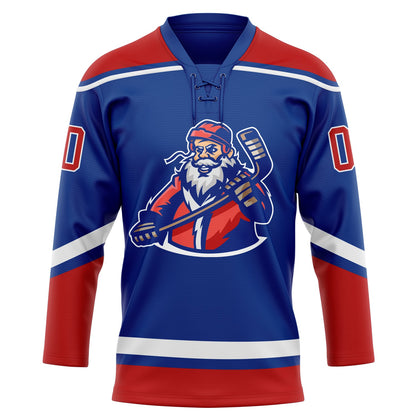 Custom Royal Red-White Christmas Santa Claus 3D Hockey Lace Neck Jersey - Sky-Custom