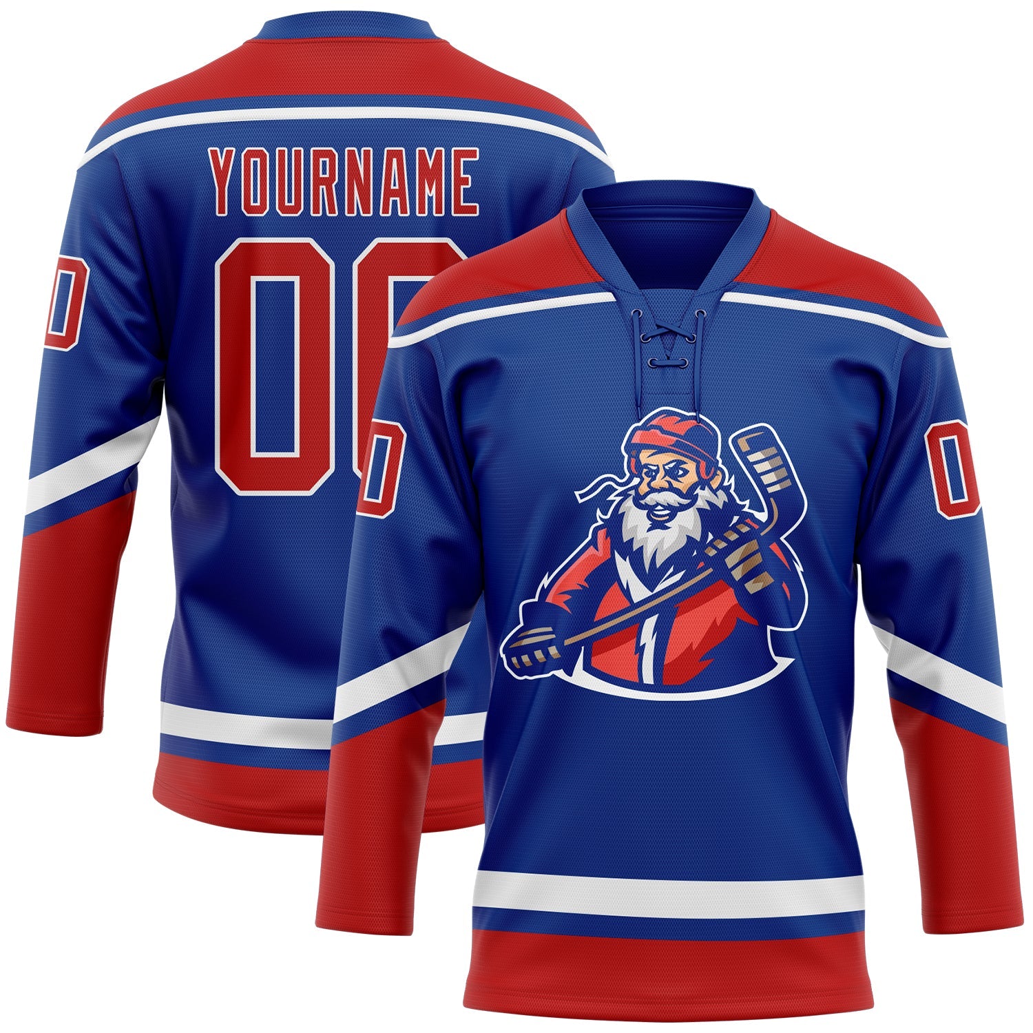 Custom Royal Red-White Christmas Santa Claus 3D Hockey Lace Neck Jersey - Sky-Custom