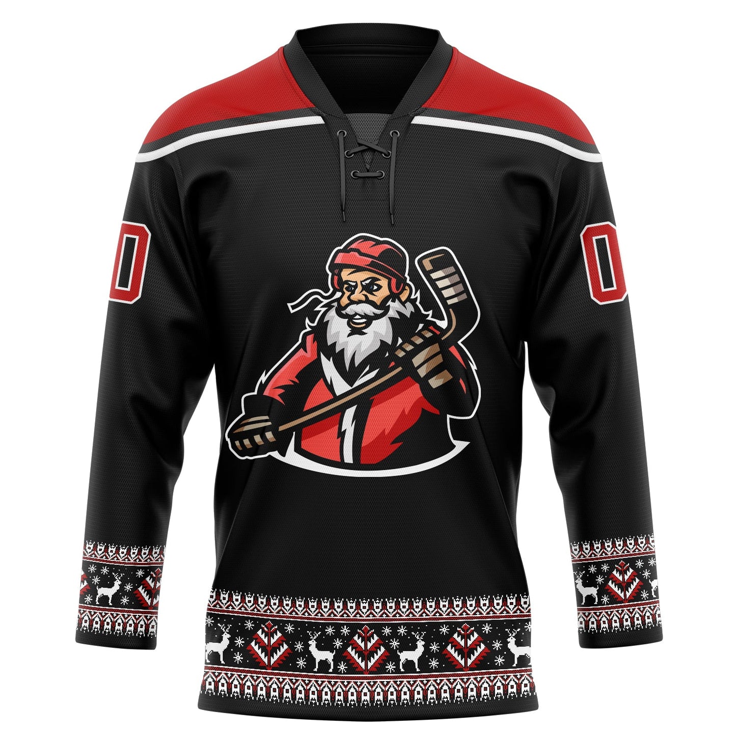 Custom Black Red-White Christmas Santa Claus 3D Hockey Lace Neck Jersey - Sky-Custom