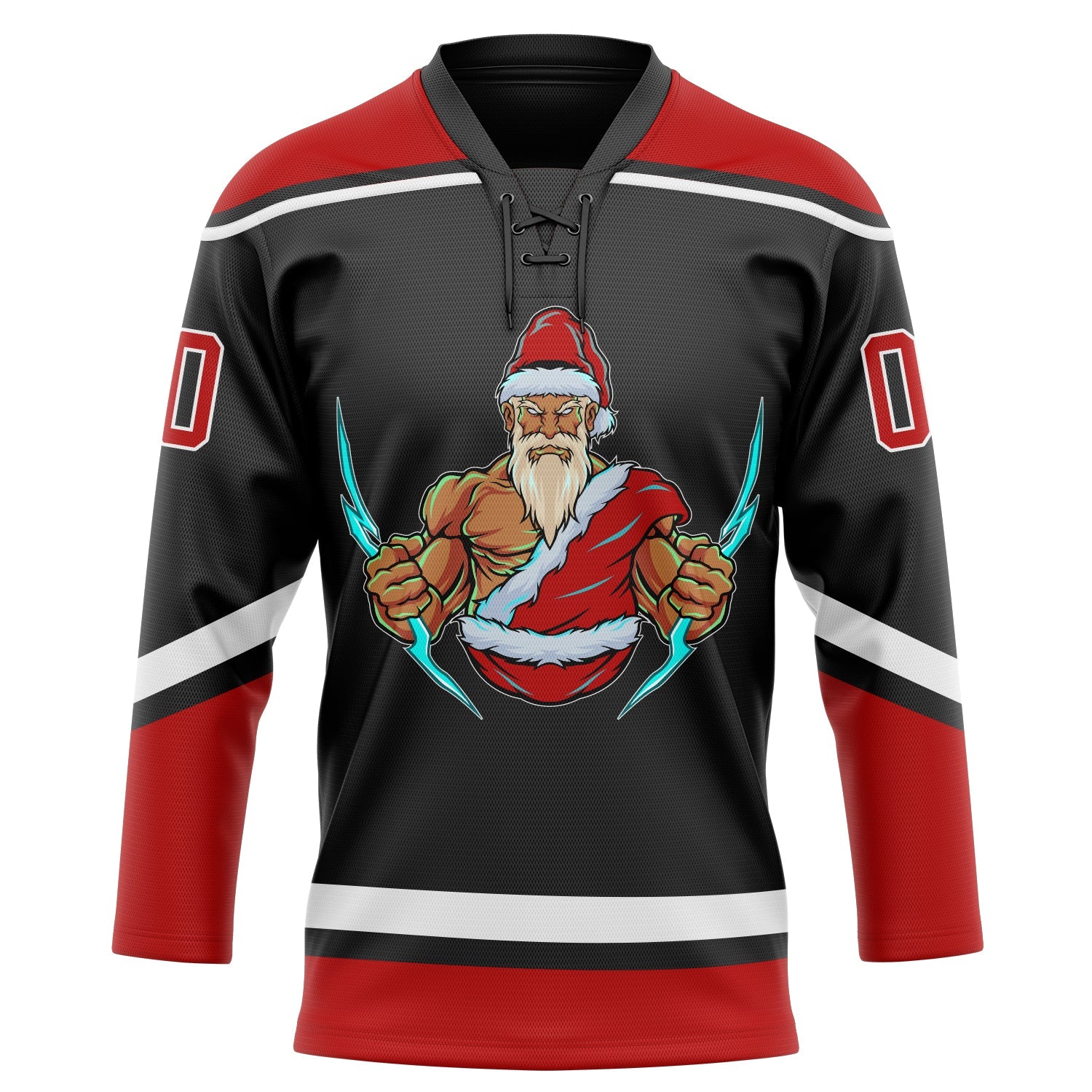 Custom Black Red-White Christmas Santa Claus 3D Hockey Lace Neck Jersey - Sky-Custom