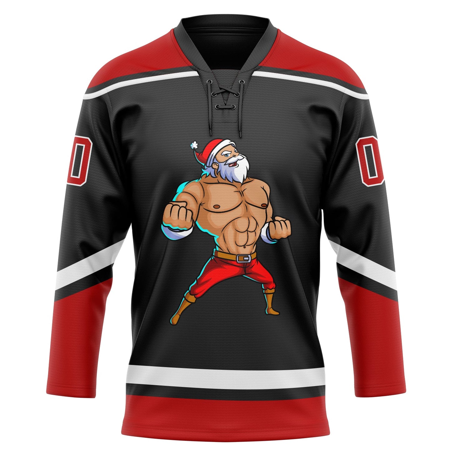 Custom Black Red-White Christmas Santa Claus 3D Hockey Lace Neck Jersey - Sky-Custom