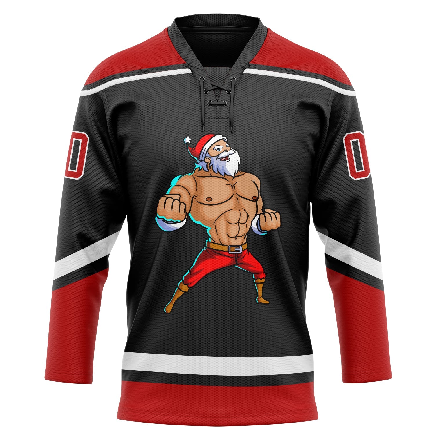 Custom Black Red-White Christmas Santa Claus 3D Hockey Lace Neck Jersey - Sky-Custom