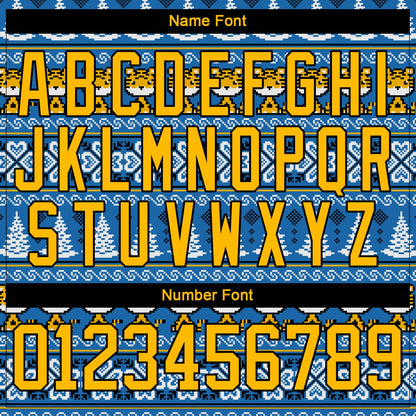 Custom Light Blue Gold-Black Christmas Tree And Tiger 3D Hockey Lace Neck Jersey - Sky-Custom